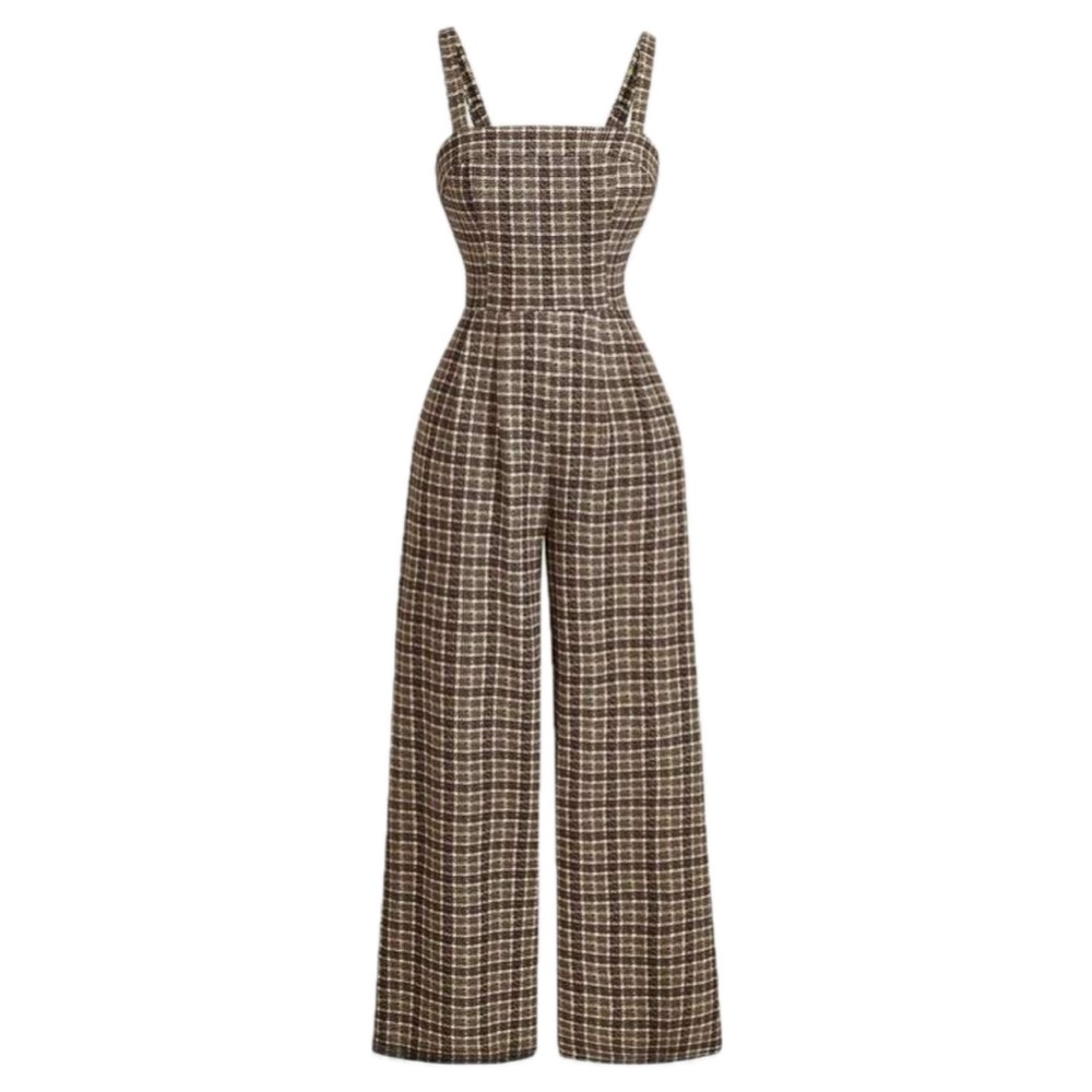 Sleeveless Plaid Jumpsuit 🤎